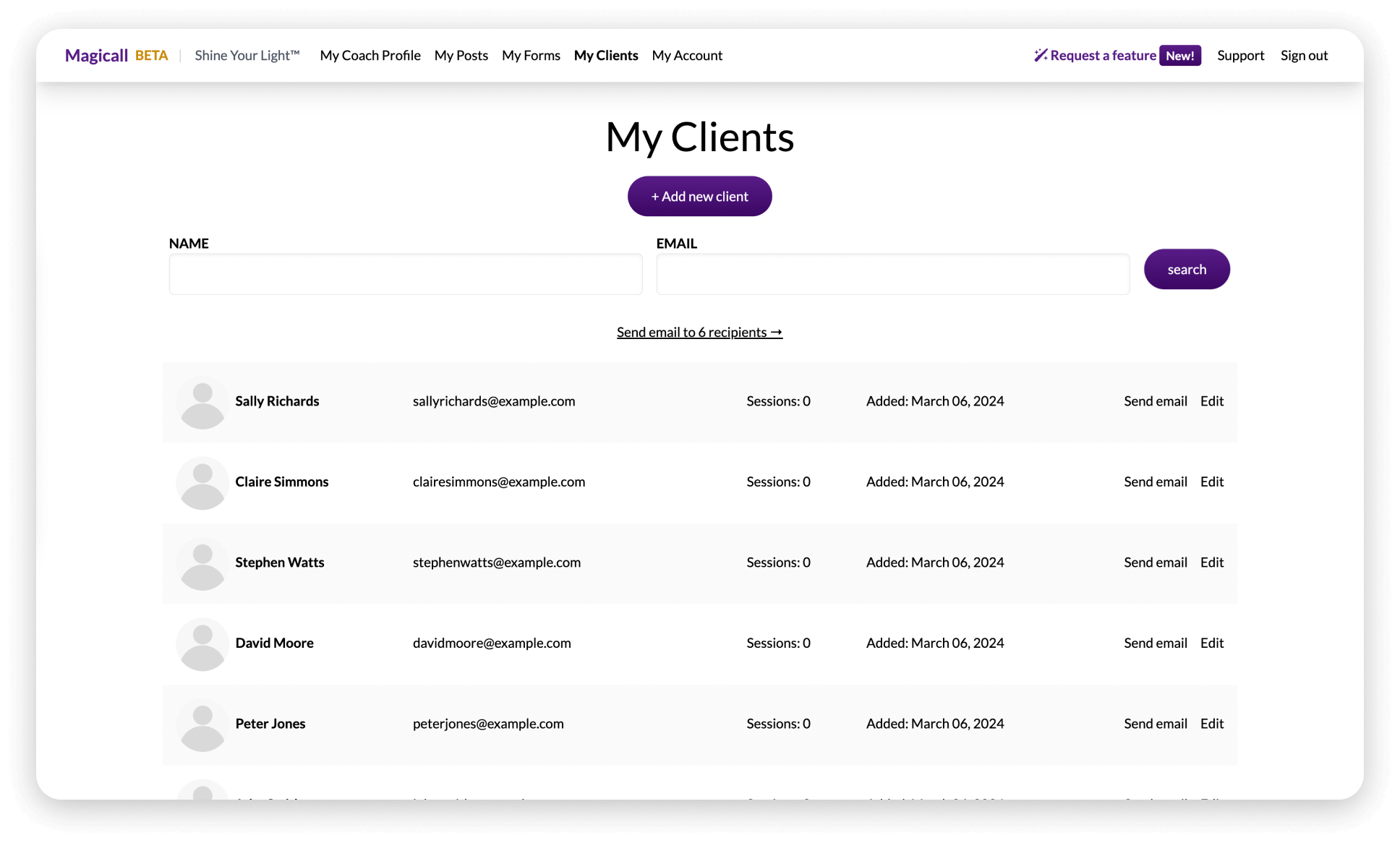 Keep track of all your clients and sessions | Magicall™